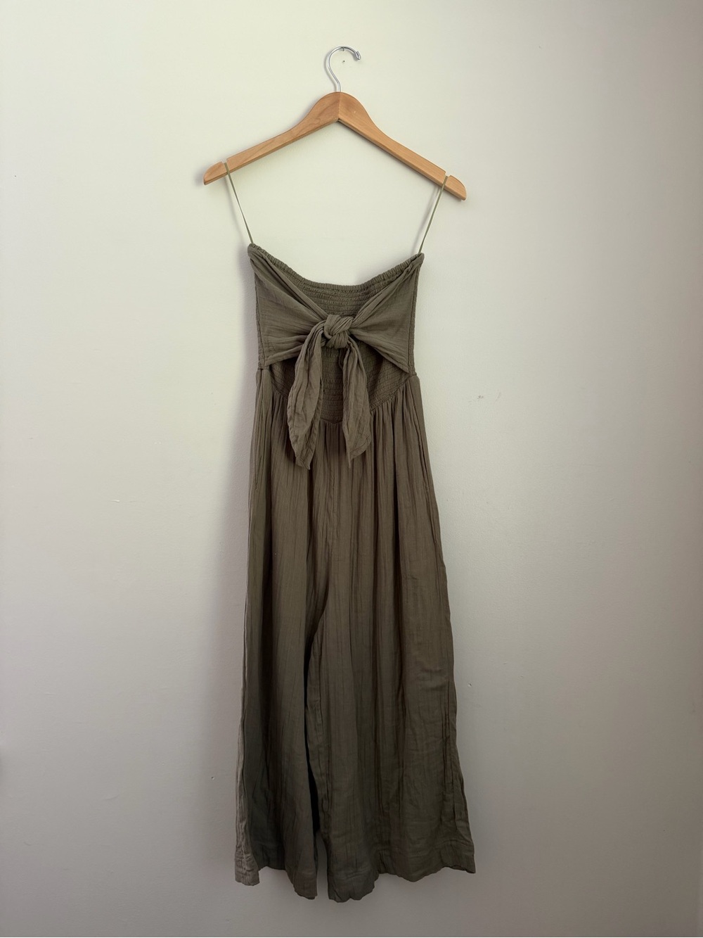 Strapless Tie-Front Maxi Dress in Olive Green
